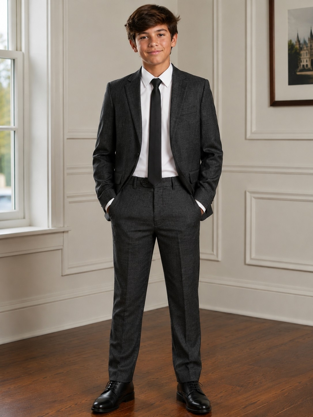 Boys' Charcoal Grey Two-Piece Suit Jacket & Trousers
